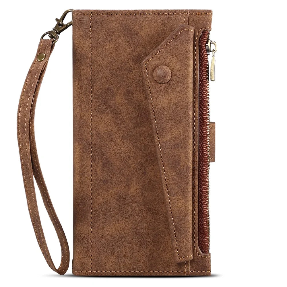 ESEBLE Multifunction Zippered Pocket Full Body Protection Stand Wallet Phone Cover with Wrist Strap for Google Pixel 6a - Brown - 2