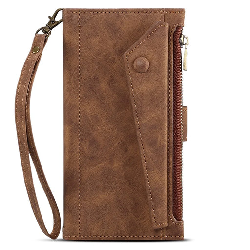 ESEBLE Multifunction Zippered Pocket Full Body Protection Stand Wallet Phone Cover with Wrist Strap for Google Pixel 6a - Brown - 2