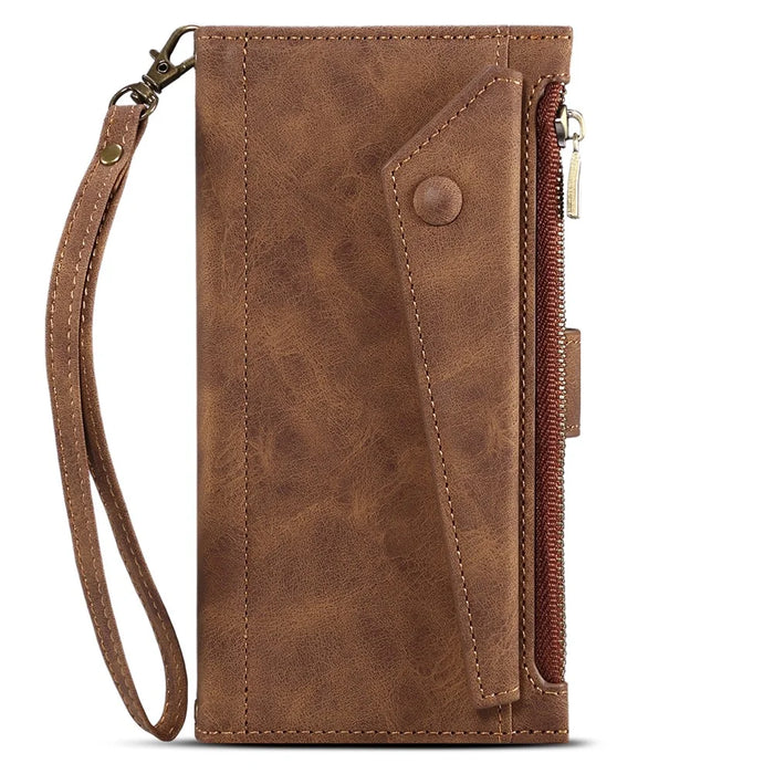 ESEBLE Multifunction Zippered Pocket Full Body Protection Stand Wallet Phone Cover with Wrist Strap for Google Pixel 6a - Brown - 2