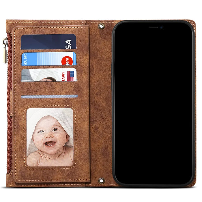 ESEBLE Multifunction Zippered Pocket Full Body Protection Stand Wallet Phone Cover with Wrist Strap for Google Pixel 6a - Brown - 5