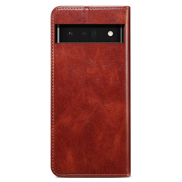 Waxy Crazy Horse Texture Shock Absorption Phone Case Well-protected PU Leather Wallet Stand Cover for Google Pixel 6a - Brown - 3