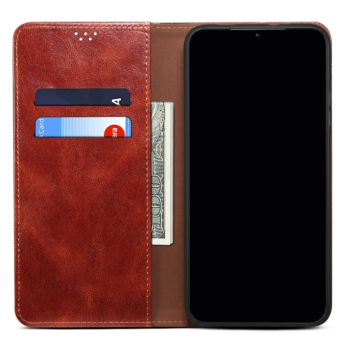 Waxy Crazy Horse Texture Shock Absorption Phone Case Well-protected PU Leather Wallet Stand Cover for Google Pixel 6a - Brown - 4