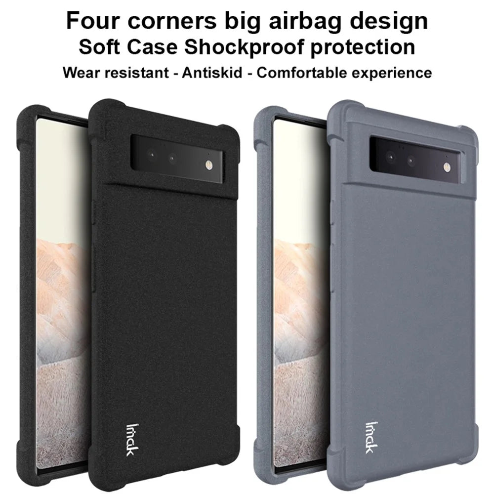 IMAK Matte Finish Four Corner Airbags Anti-shock Soft TPU Phone Case Cover with Screen Protector for Google Pixel 6 - Matte Black - 3