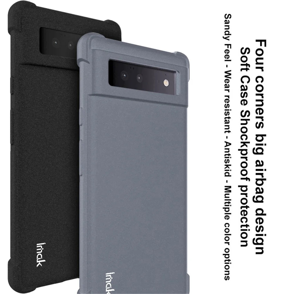 IMAK Matte Finish Four Corner Airbags Anti-shock Soft TPU Phone Case Cover with Screen Protector for Google Pixel 6 - Matte Black - 4