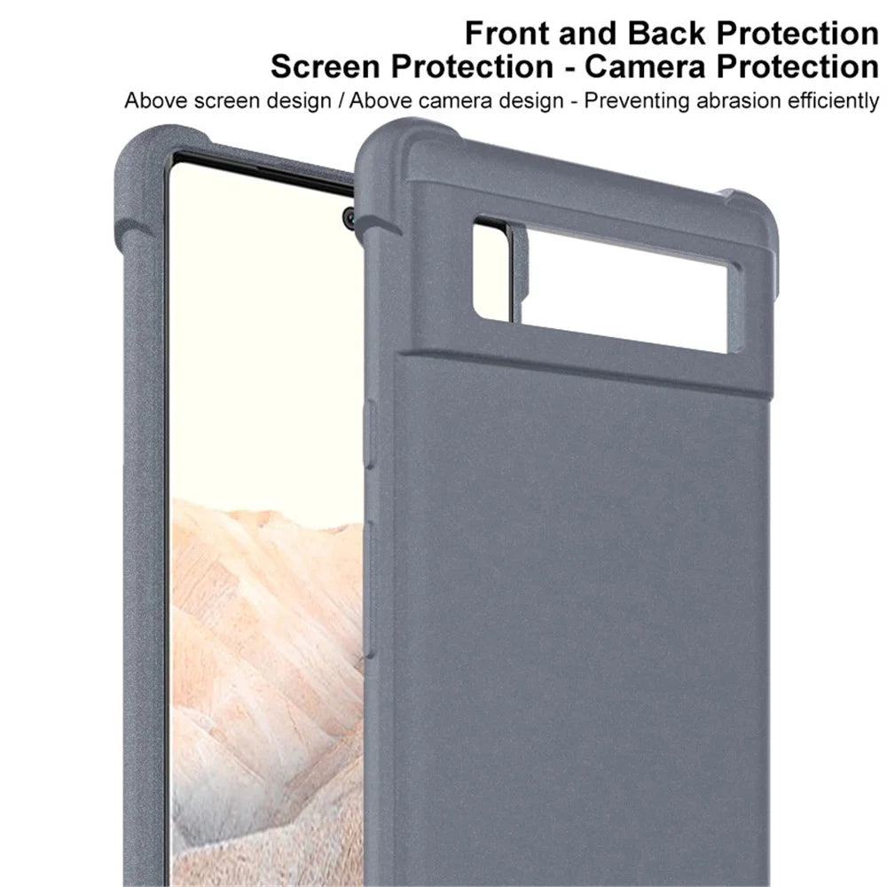 IMAK Matte Finish Four Corner Airbags Anti-shock Soft TPU Phone Case Cover with Screen Protector for Google Pixel 6 - Matte Black - 5