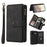 For Google Pixel 6 Pro Zipper Wallet Case with 15 Card Slots and Strap Leather Phone Cover - Black - 1