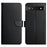 Genuine Leather Phone Case Shockproof Magnetic Closure Nappa Texture Folio Stand Wallet Cover for Google Pixel 6a - Black - 1