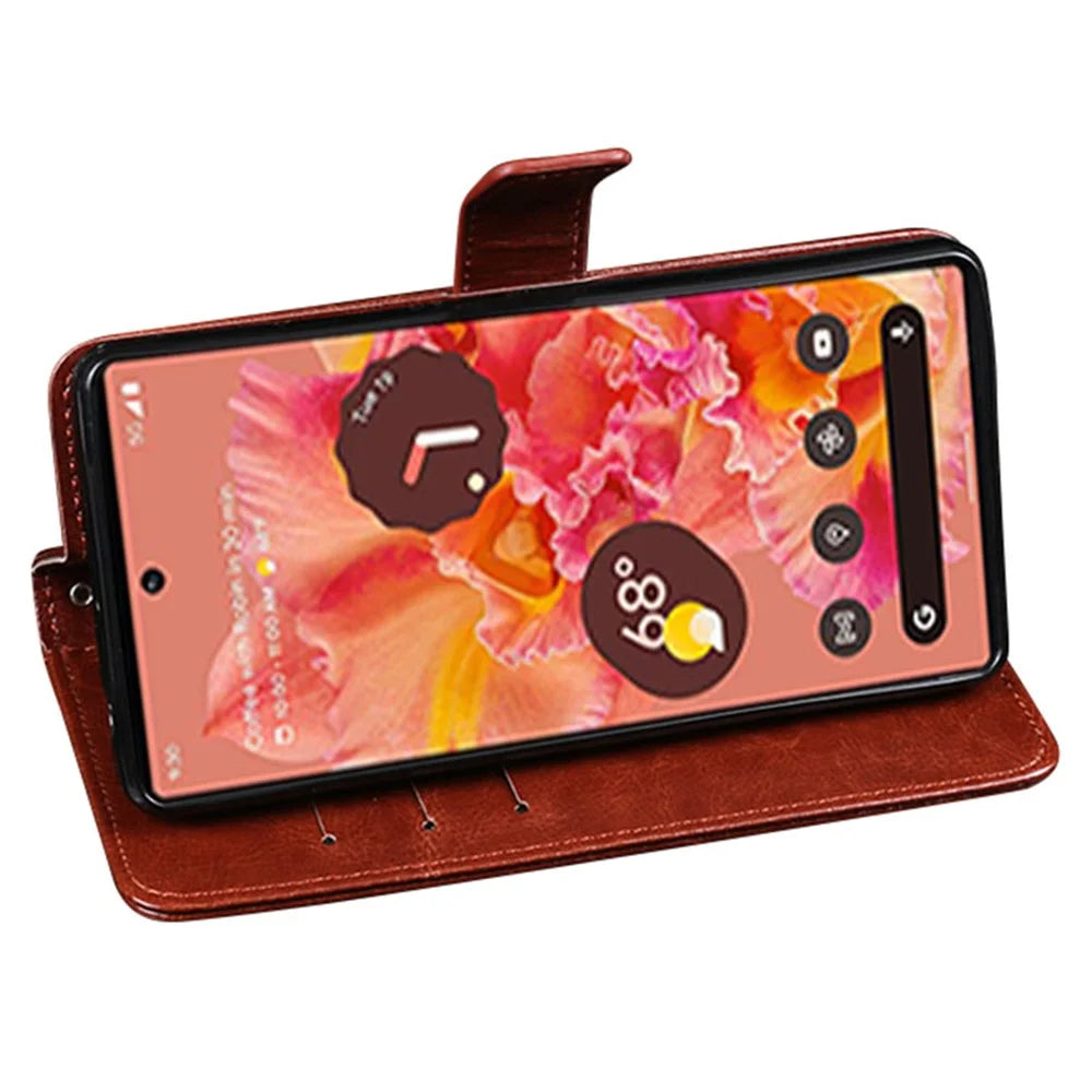 IDEWEI Anti-dust Mobile Phone Bag Case PU Leather + TPU Protection Stand Phone Case for Google Pixel 6 Pro - Black - 5