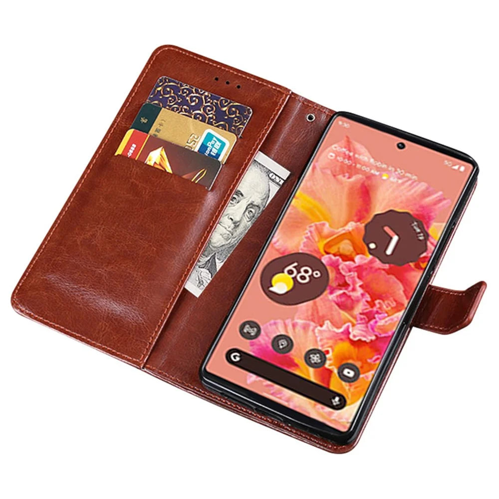 IDEWEI Anti-dust Mobile Phone Bag Case PU Leather + TPU Protection Stand Phone Case for Google Pixel 6 Pro - Black - 6