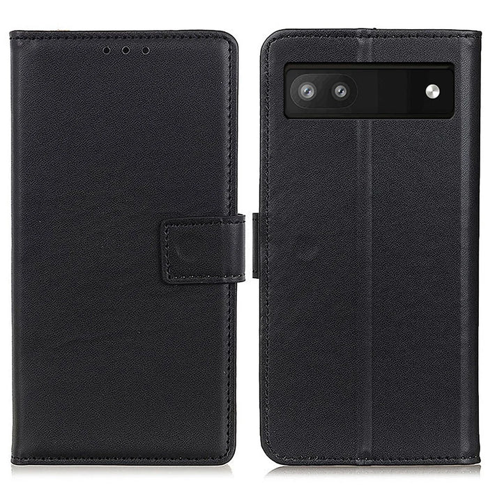 Anti-Drop Flip Folio PU Leather Shell Foldable Stand Design Wallet Phone Case for Google Pixel 6a - Black - 1