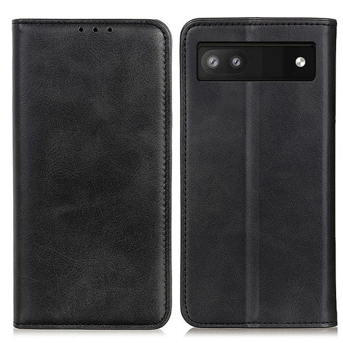 Magnetic Auto-absorbed Solid Color Split Leather + TPU Stand Wallet Case for Google Pixel 6a - Black - 1