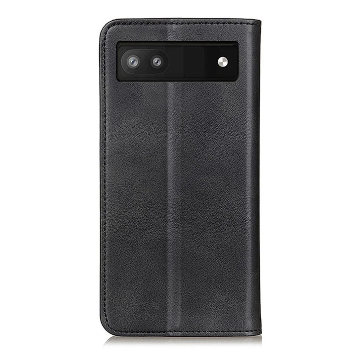 Magnetic Auto-absorbed Solid Color Split Leather + TPU Stand Wallet Case for Google Pixel 6a - Black - 3