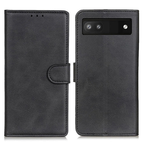 Textured PU Leather Phone Cover with Stand Wallet Feature for Google Pixel 6a - Black - 1