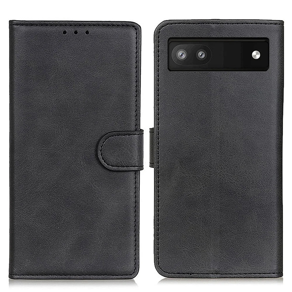 Textured PU Leather Phone Cover with Stand Wallet Feature for Google Pixel 6a - Black - 1