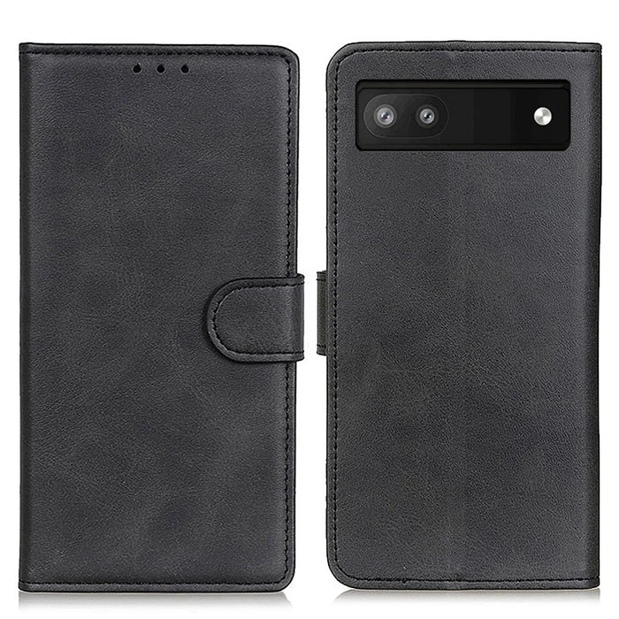 Textured PU Leather Phone Cover with Stand Wallet Feature for Google Pixel 6a - Black - 1