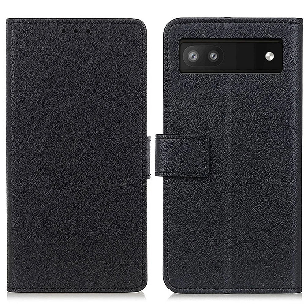 For Google Pixel 6a Shockproof PU Leather + TPU Flip Phone Case Protective Shell with Wallet Stand - Black - 1