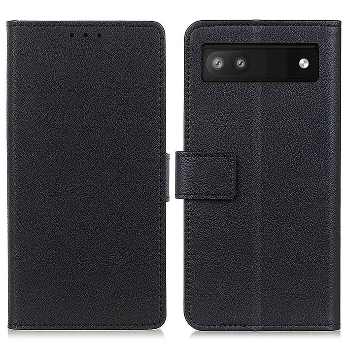 For Google Pixel 6a Shockproof PU Leather + TPU Flip Phone Case Protective Shell with Wallet Stand - Black - 1