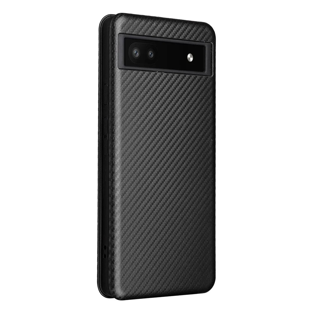 Carbon Fiber Texture Magnetic Auto-absorbed Leather Phone Case Protective Cover with Stand and Card Slot for Google Pixel 6a - Black - 3