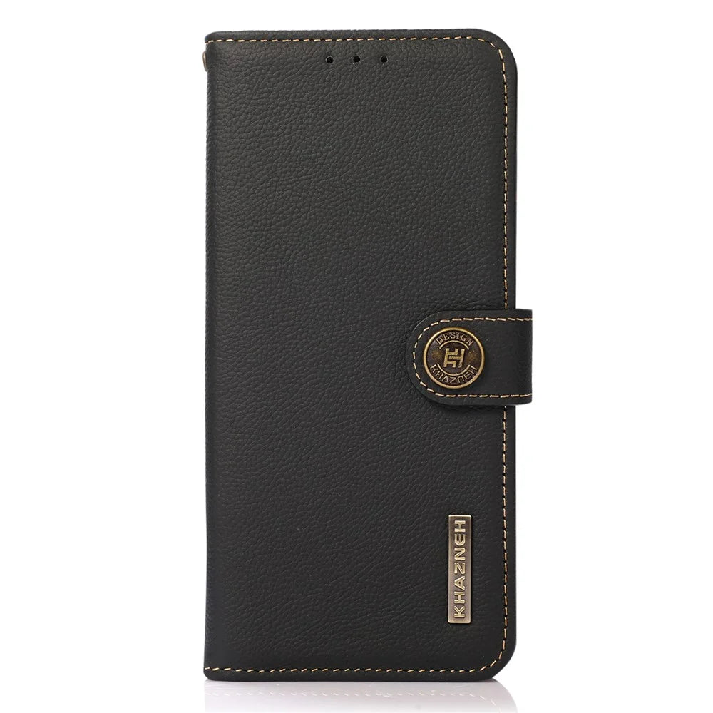 KHAZNEH Genuine Leather + TPU RFID Blocking Phone Case with Stand Wallet for Google Pixel 6a - Black - 2