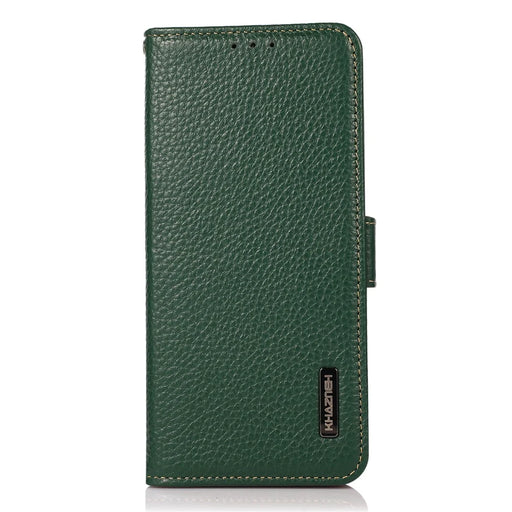KHAZNEH Genuine Leather Litchi Texture Protective Cover RFID Blocking Phone Case for Google Pixel 6a - Green - 2