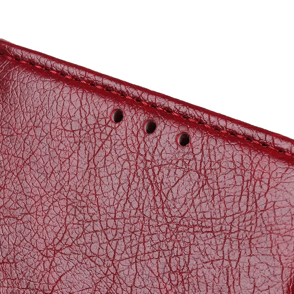 Nappa Texture Split Leather Cover + TPU Case Stand Wallet Protector for Google Pixel 6a - Red - 7