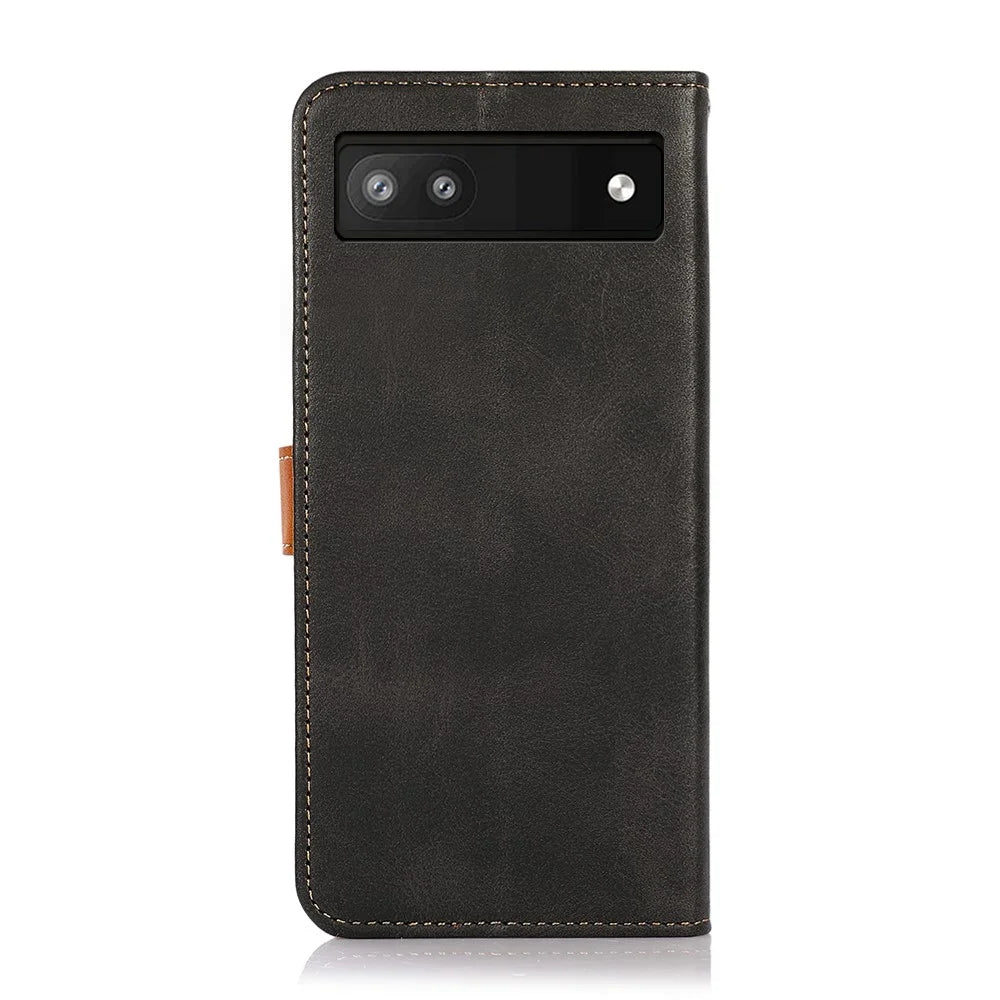 KHAZNEH Magnetic Golden Clasp PU Leather + TPU Case Wallet Stand Protective Cover for Google Pixel 6a - Black - 3
