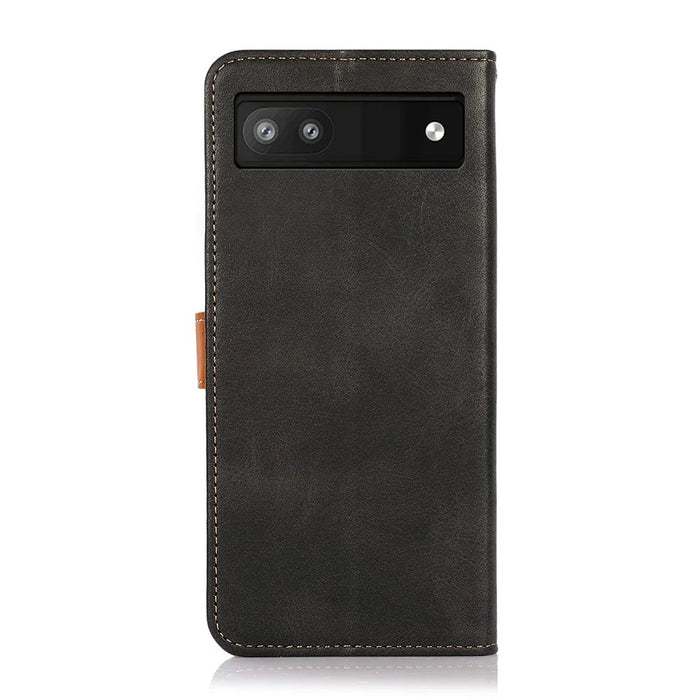 KHAZNEH Magnetic Golden Clasp PU Leather + TPU Case Wallet Stand Protective Cover for Google Pixel 6a - Black - 3