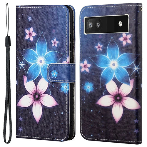 Magnetic Closed PU Leather Phone Protector Cross Texture Folding Phone Case with Stand Wallet for Google Pixel 6a - Flower - 1