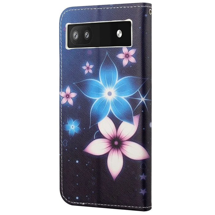 Magnetic Closed PU Leather Phone Protector Cross Texture Folding Phone Case with Stand Wallet for Google Pixel 6a - Flower - 3