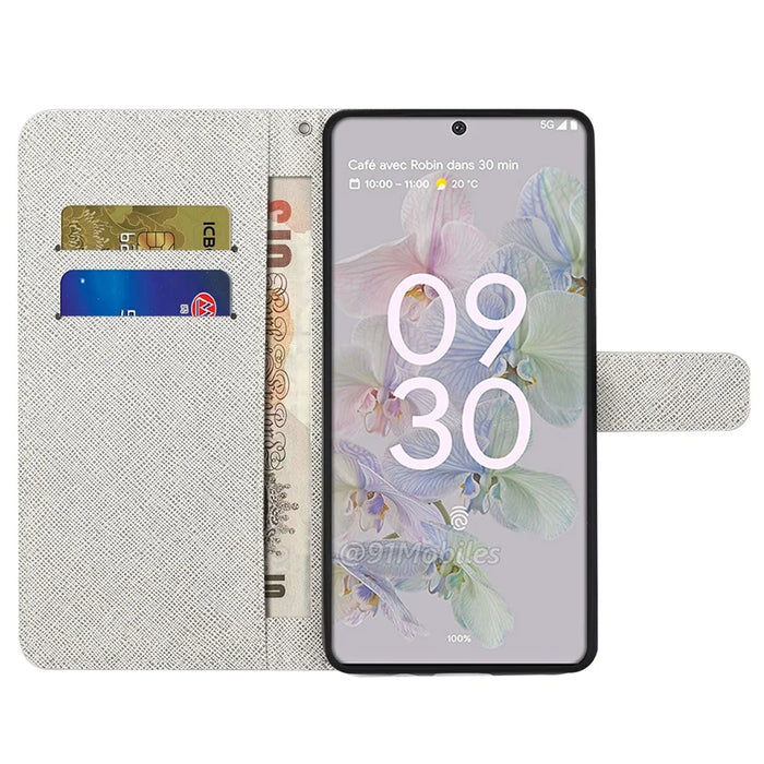 Magnetic Closed PU Leather Phone Protector Cross Texture Folding Phone Case with Stand Wallet for Google Pixel 6a - Flower - 5