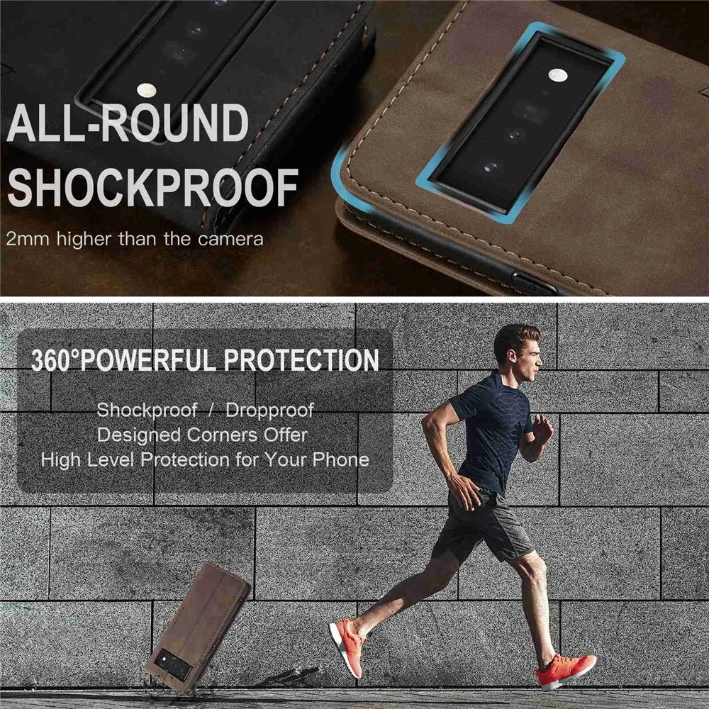 CASEME 013 Series Compatible for Google Pixel 6 Pro Mobile Phone Case Wallet Anti-Drop Magnetic Auto-absorbed PU Leather Flip Phone Cover - Coffee - 7