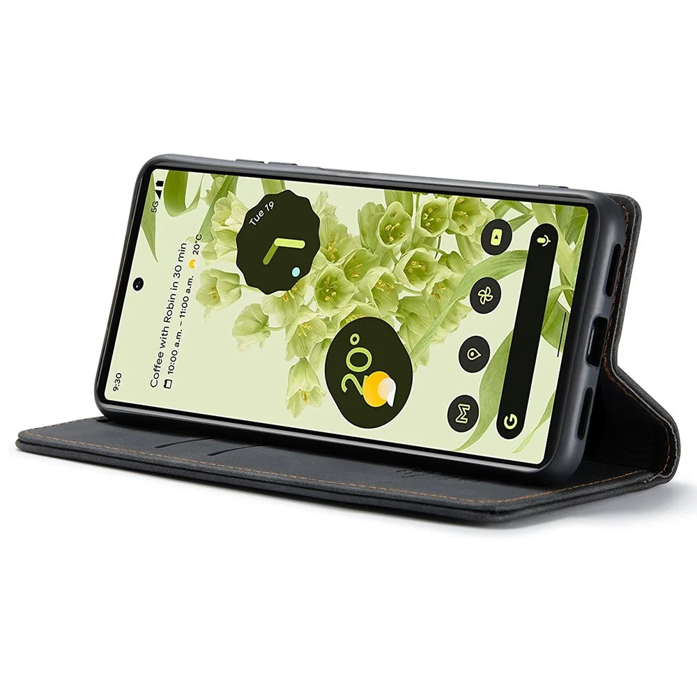 CASEME 013 Series Wallet Stand Design Lightweight Auto-absorbed PU Leather Flip Folio Phone Case for Google Pixel 6 - Black - 3