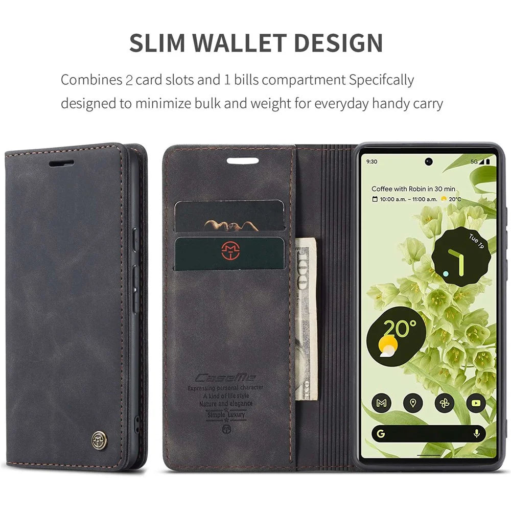 CASEME 013 Series Wallet Stand Design Lightweight Auto-absorbed PU Leather Flip Folio Phone Case for Google Pixel 6 - Black - 4