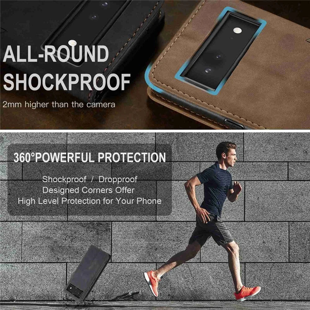 CASEME 013 Series Wallet Stand Design Lightweight Auto-absorbed PU Leather Flip Folio Phone Case for Google Pixel 6 - Black - 7