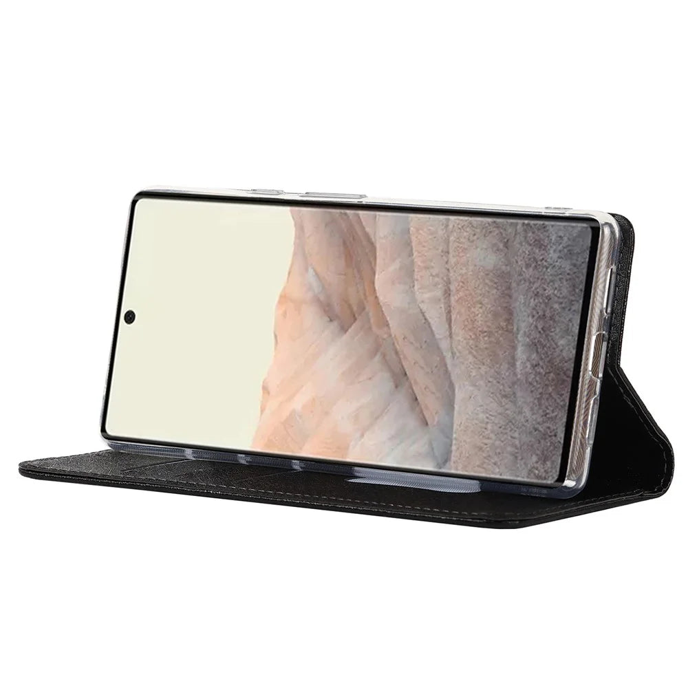 For Google Pixel 6 Anti-scratch Phone Case Anti-fall Shockproof Silk Texture Leather Wallet Cover with Strap - Black - 5