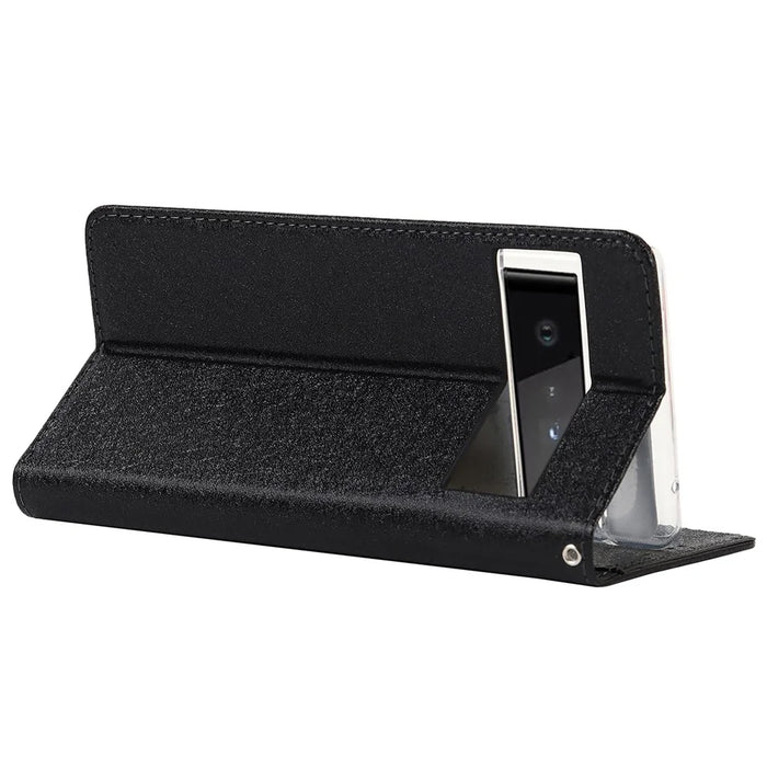 For Google Pixel 6 Pro Mobile Phone Shell Bag Anti-scratch Phone Case Anti-fall Shockproof Silk Texture Leather Wallet Cover with Strap - Black - 5