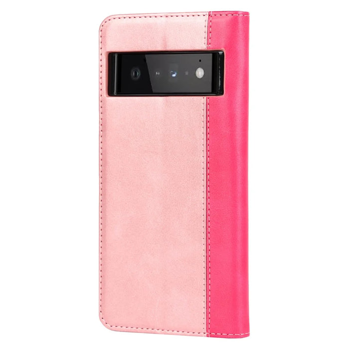 For Google Pixel 6 Auto-absorbed Bi-color Splicing Stylish Anti-scratch Leather Wallet Phone Case with Stand - Rose Gold/Rose - 3