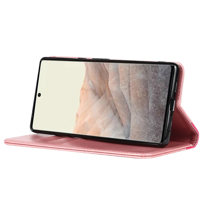 For Google Pixel 6 Auto-absorbed Bi-color Splicing Stylish Anti-scratch Leather Wallet Phone Case with Stand - Rose Gold/Rose - 5