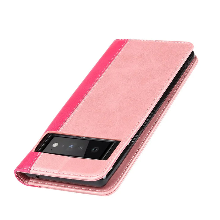For Google Pixel 6 Auto-absorbed Bi-color Splicing Stylish Anti-scratch Leather Wallet Phone Case with Stand - Rose Gold/Rose - 7