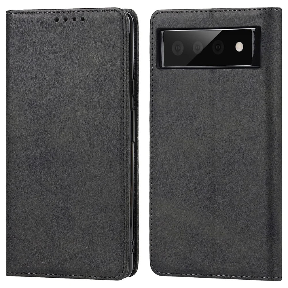 For Google Pixel 6 Wallet Stand Function Drop-proof Auto-absorbed TPU+PU Leather Phone Cover Case - Black - 1