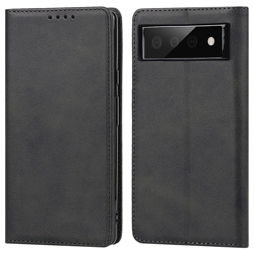 For Google Pixel 6 Wallet Stand Function Drop-proof Auto-absorbed TPU+PU Leather Phone Cover Case - Black - 1
