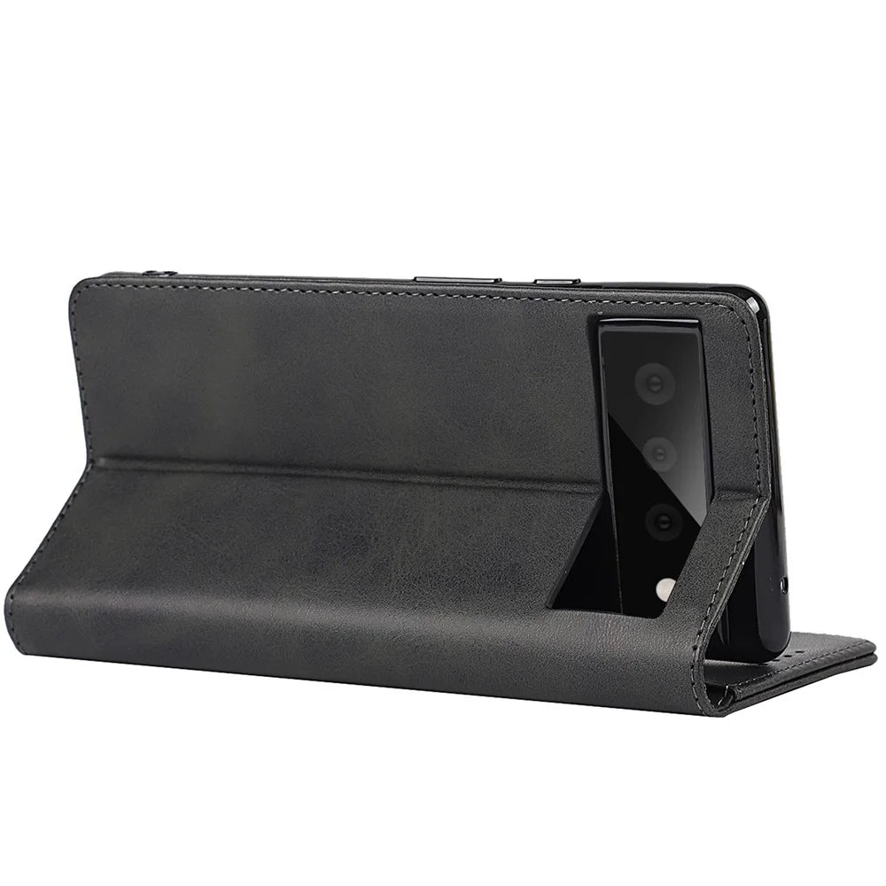 For Google Pixel 6 Wallet Stand Function Drop-proof Auto-absorbed TPU+PU Leather Phone Cover Case - Black - 4