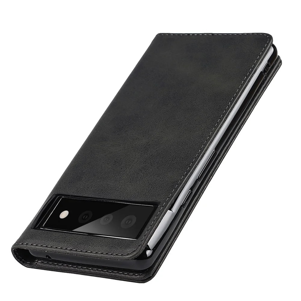 For Google Pixel 6 Wallet Stand Function Drop-proof Auto-absorbed TPU+PU Leather Phone Cover Case - Black - 7
