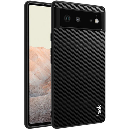 IMAK LX-5 Series Well-protected PU Leather Coated Soft TPU Frame Hard PC Protective Case with Screen Protector for Google Pixel 6 - Carbon Fiber Texture - 1