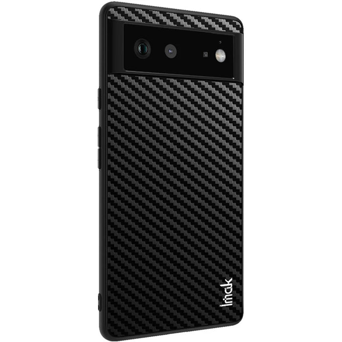 IMAK LX-5 Series Well-protected PU Leather Coated Soft TPU Frame Hard PC Protective Case with Screen Protector for Google Pixel 6 - Carbon Fiber Texture - 3