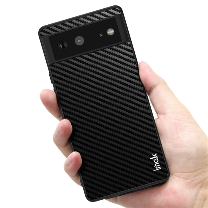 IMAK LX-5 Series Well-protected PU Leather Coated Soft TPU Frame Hard PC Protective Case with Screen Protector for Google Pixel 6 - Carbon Fiber Texture - 5