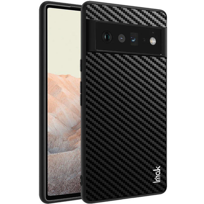 IMAK LX-5 Series PU Leather Coated Hard PC + Soft TPU Frame Hybrid Protective Case with Screen Protector for Google Pixel 6 Pro - Carbon Fiber Texture - 1