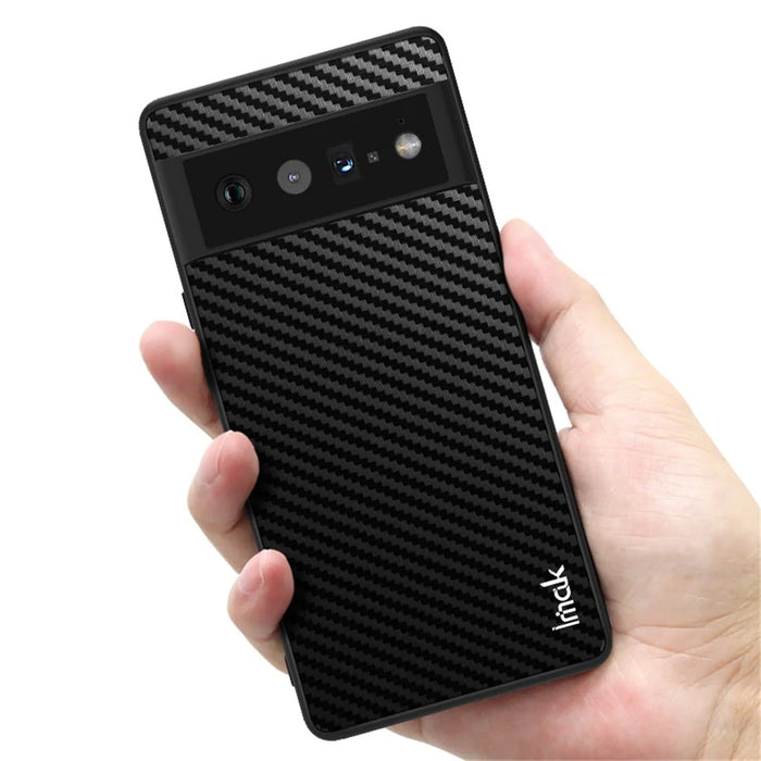 IMAK LX-5 Series PU Leather Coated Hard PC + Soft TPU Frame Hybrid Protective Case with Screen Protector for Google Pixel 6 Pro - Carbon Fiber Texture - 5