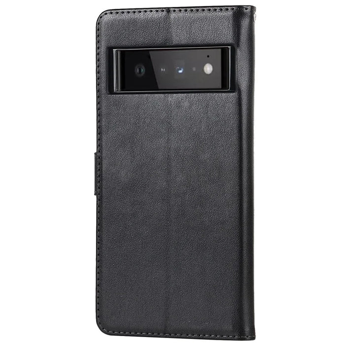 R61 Texture Felled Seam PU Leather Cover Wallet Phone Case Shell with Foldable Stand for Google Pixel 6 Pro - Black - 3