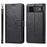 R61 Texture Felled Seam Shockproof Leather Case Wallet Stand Flip Phone Cover with Strap for Google Pixel 6 - Black - 1
